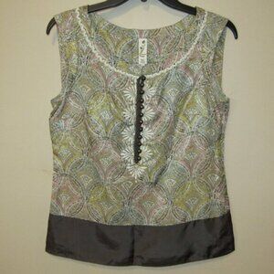 Floreat Anthropologie Silk Blend Green Pink Paisley Retro Boho Top Shirt Tank 2